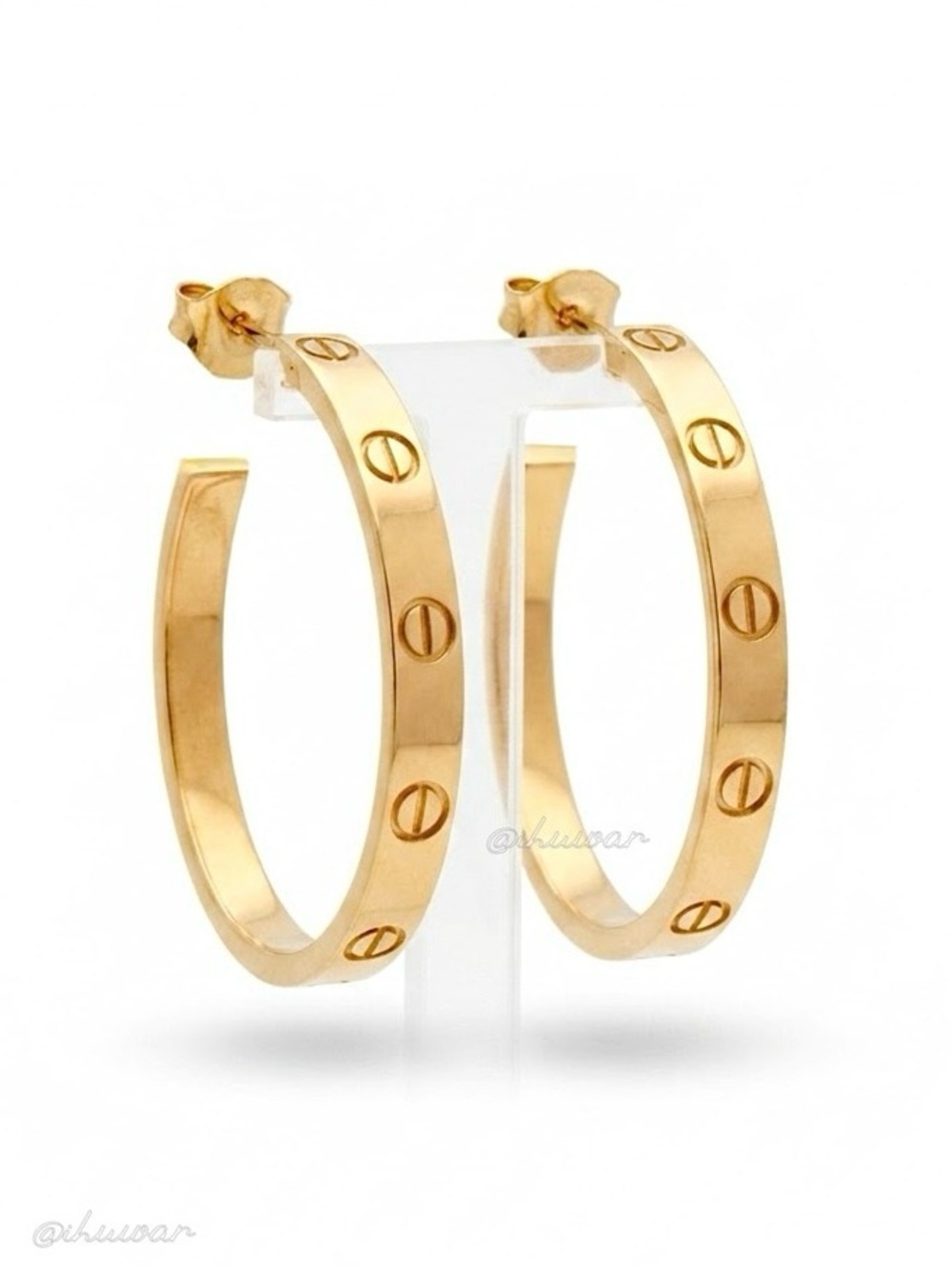 18K Gold Plated Stainless Steel Screw Design Hoop Earrings